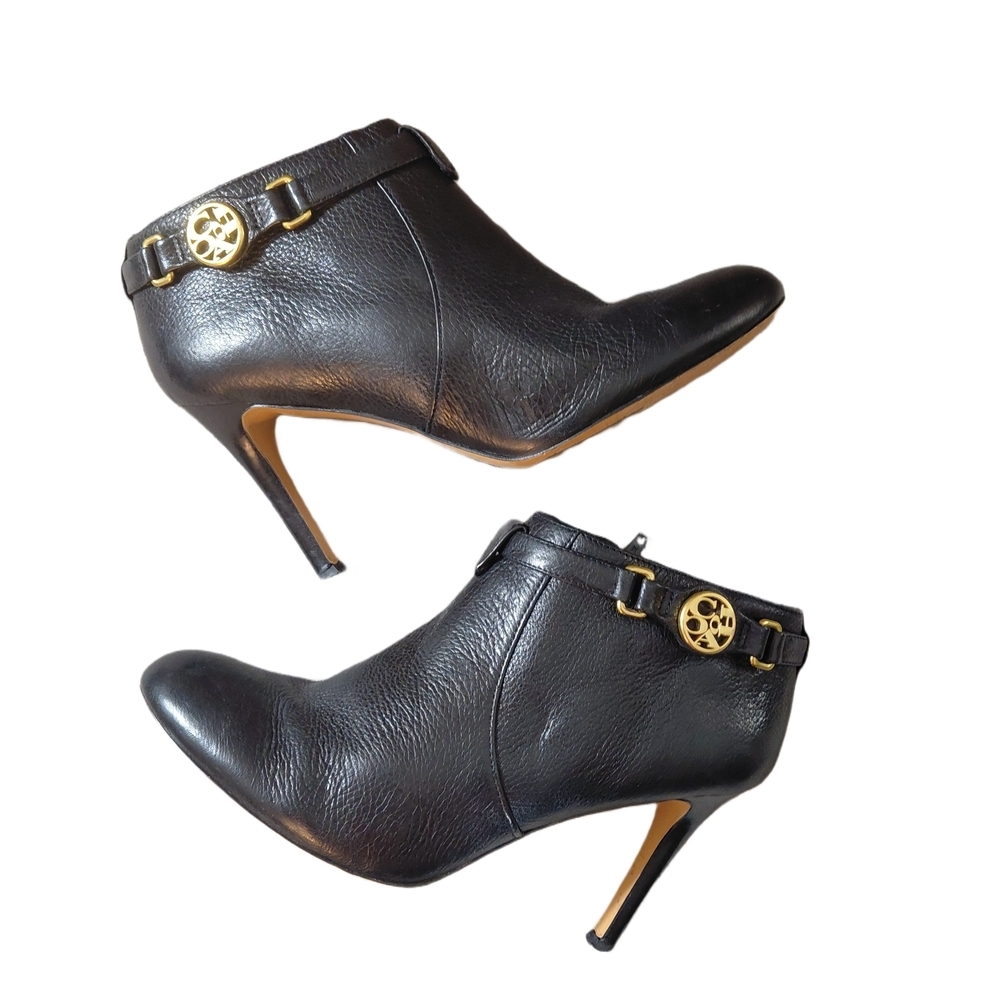 Coach Salene Black Leather Stiletto Ankle Boots Women's Size 6.5 Black Booties